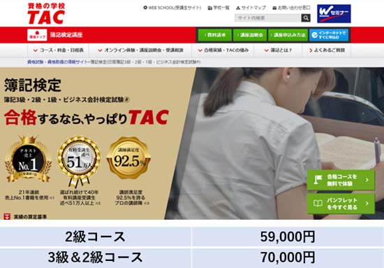 TAC簿記講座の料金表【2026年11月30日まで】