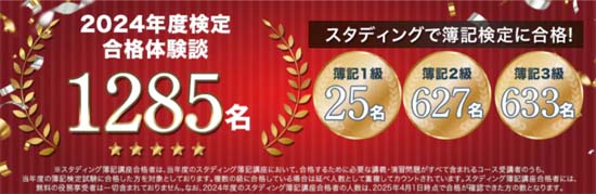 スタディング簿記講座の合格率は？1,200名を超える合格者の声！