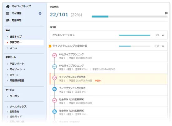スタディングFP講座の学習フロー機能