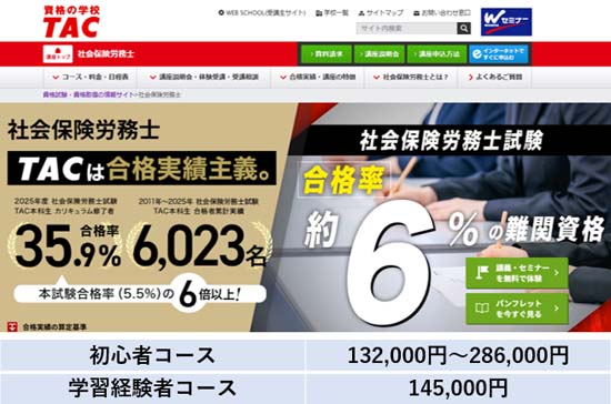 TAC社労士講座の料金表【2026年9月30日まで】