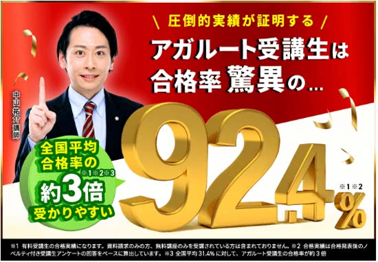 アガルート測量士補講座は92.4%の驚異の合格率！
