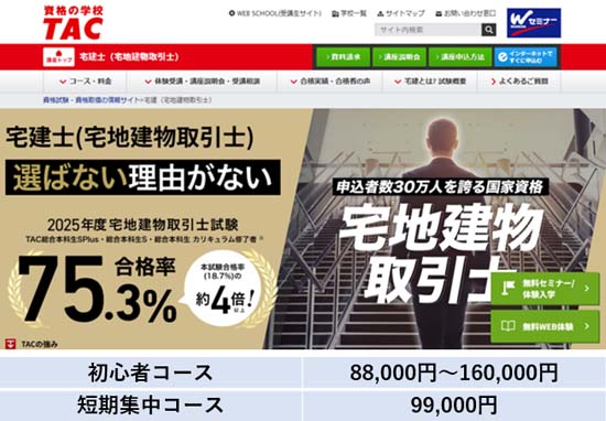 TAC宅建講座の料金表【2026年10月31日まで】