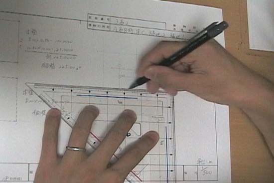 建物図面をボールペンで清書する①